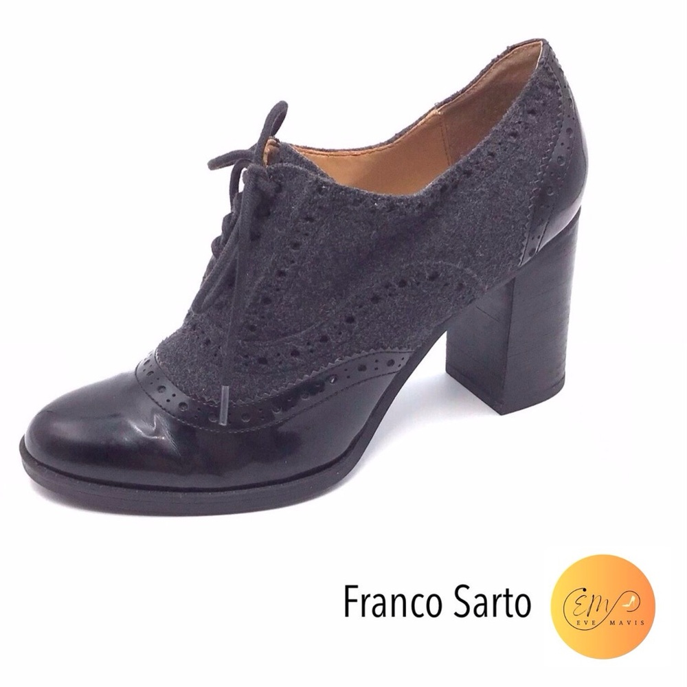 Franco Sarto Maze Black and Gray Heeled Oxfords